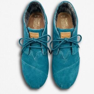 TOMS Desert Wedge Teal Blue Suede Lace Up Ankle Boots Womens 7.5 Chukka Bootie